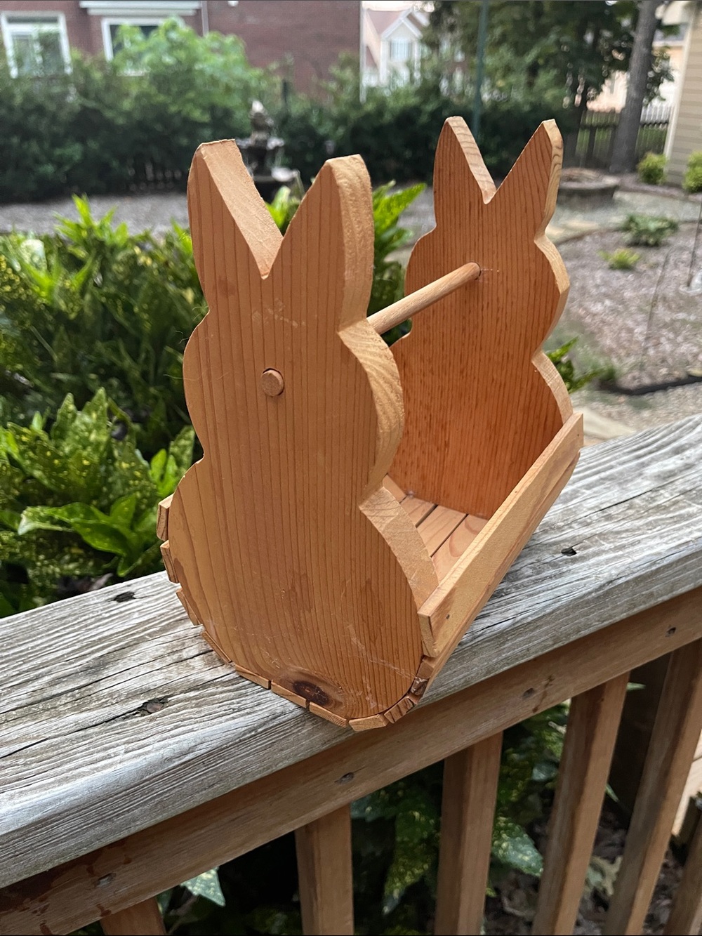 Wooden Bunny Rabbit Basket Crate with Handle